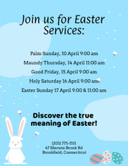 Village Easter Service Invitation with Cute Illustration on Blue