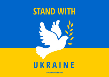 Ontwerpsjabloon van Poster B2 Horizontal van Dove with Peaceful Phrase in Ukrainian Colors