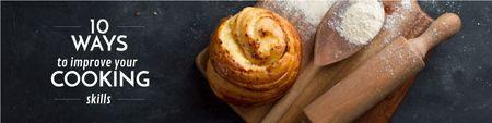 Ontwerpsjabloon van Twitter van Improving Cooking Skills with freshly baked bun