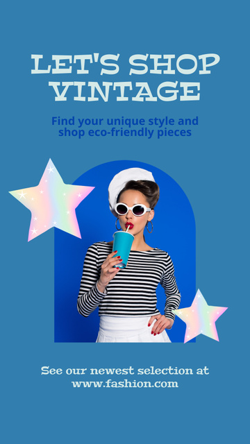 Retro Fashion Shop Ad With Sunglasses Instagram Story Modelo de Design