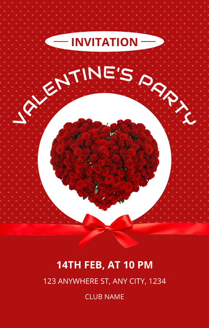 Plantilla de diseño de Valentine's Day Party Announcement with Red Rose Bouquet Invitation 4.6x7.2in 