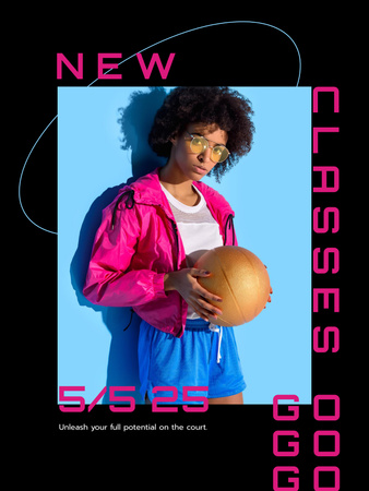 Fitness Classes Ad with Sportive Girl Poster US Tasarım Şablonu