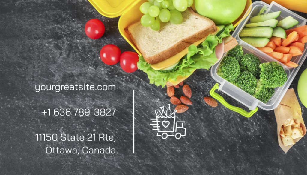 Plantilla de diseño de Yummy Meals And Lunchboxes Delivery Service Business Card US 