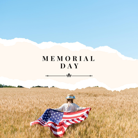 Girl with American Flag in Wheat Field Instagram Design Template