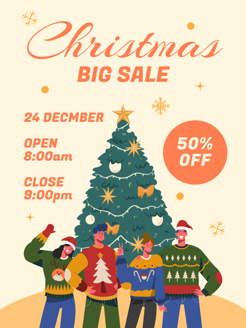 Happy People on Christmas Big Sale Poster US Design Template