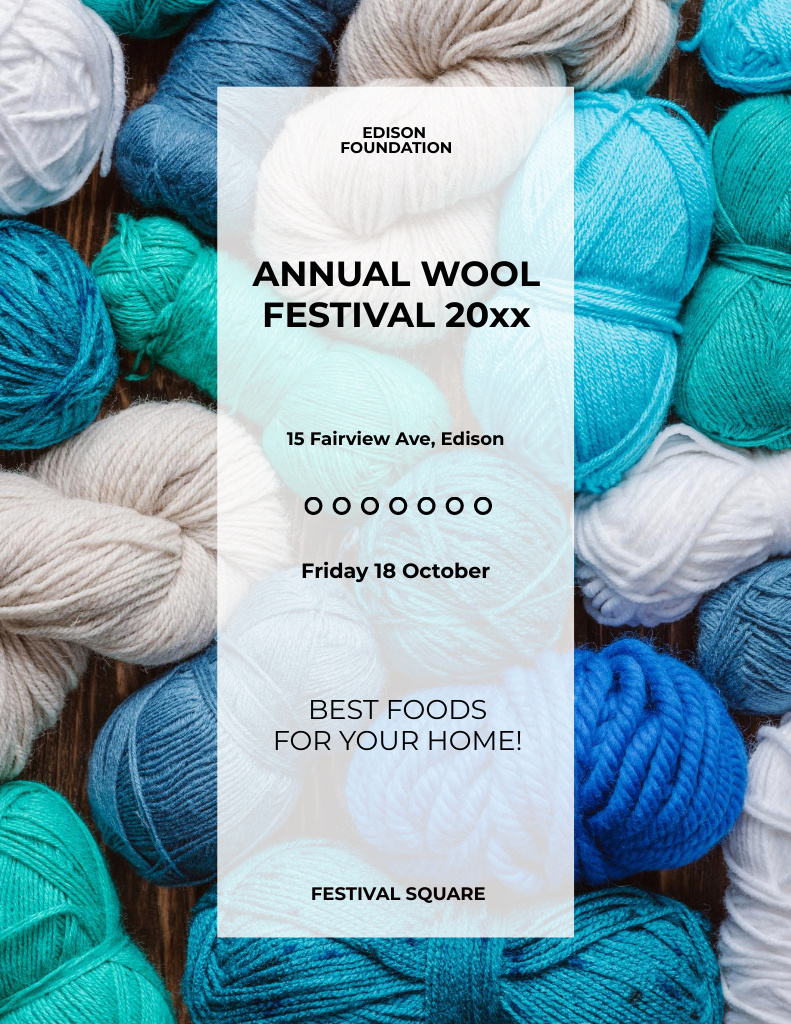 Knitting Festival Announcement with Wool Yarn Skeins Poster 8.5x11in Modelo de Design