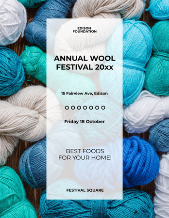 Knitting Festival Announcement with Wool Yarn Skeins Poster 8.5x11in – шаблон для дизайна