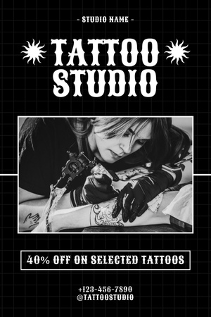Template di design Servizio di studio di tatuaggi professionale con sconto Pinterest
