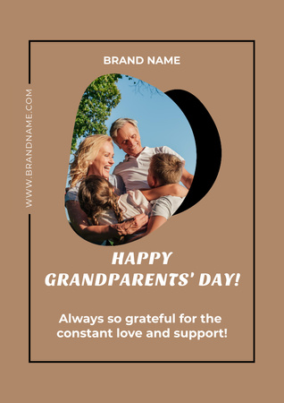 Awesome Grandparents Day Greetings And Wishes In Brown Poster A3 Design Template