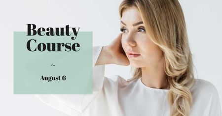 Ontwerpsjabloon van Facebook AD van Beauty Course Ad with Attractive Woman in White