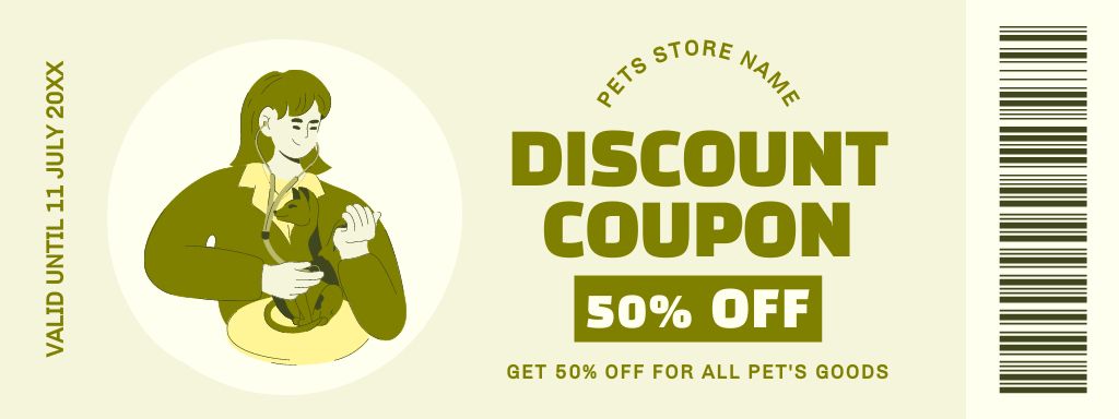 Discount in Pets Store on Green Coupon Šablona návrhu