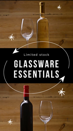 Platilla de diseño Glassware Essentials Promo with Bottle and Wineglass TikTok Video