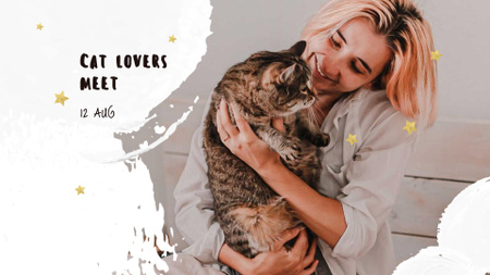 Plantilla de diseño de chica abrazando gato en casa FB event cover 