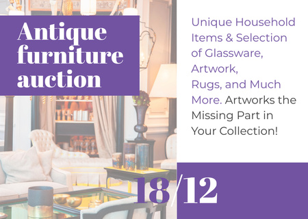 Plantilla de diseño de Antique Furniture Auction Card 
