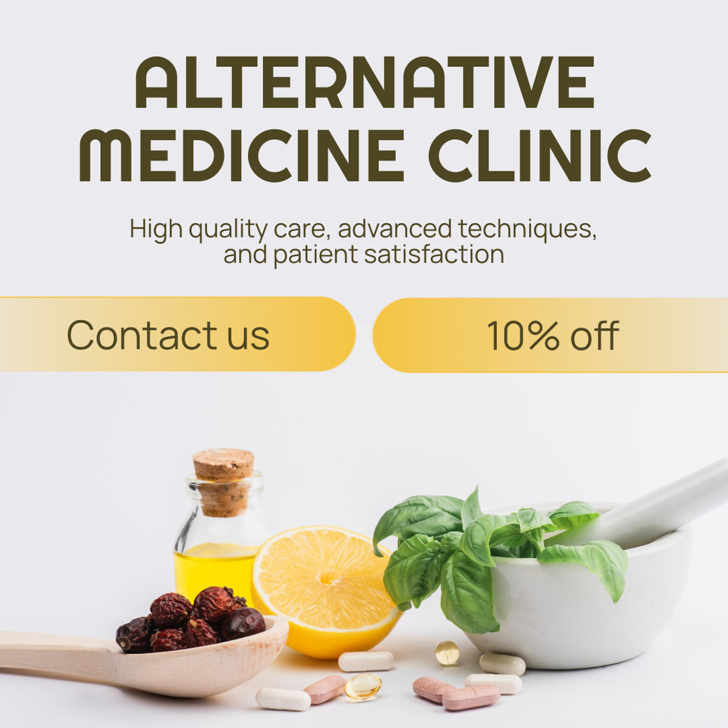 Ontwerpsjabloon van Instagram van Alternative Medicine Clinic With Herbs And Oils At Reduced Price