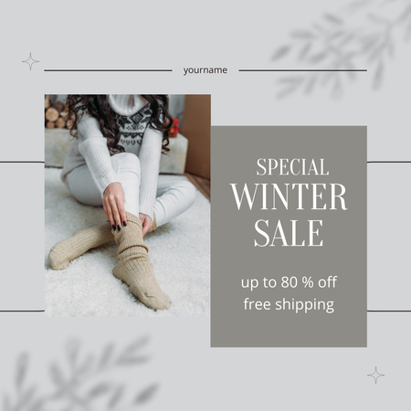Special Winter Sale with Image of Model in Warm Clothes Instagram AD Design Template
