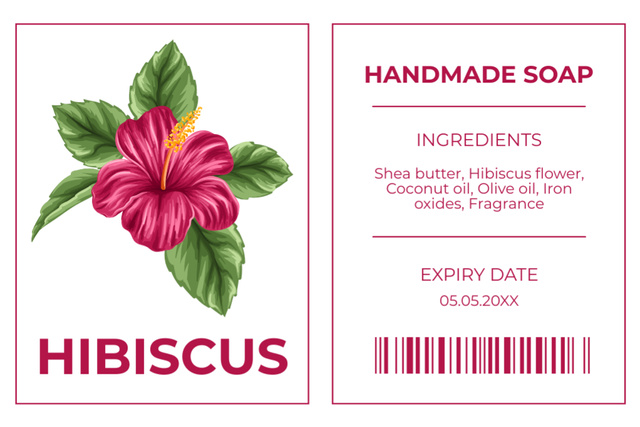 Ontwerpsjabloon van Label van Handmade Soap With Hibiscus Flower Offer