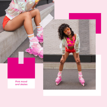 стильная девушка на роликовых коньках Instagram – шаблон для дизайна