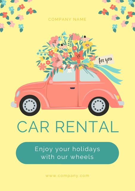 Car Rental Services with Cute Retro Car Poster A3 tervezősablon