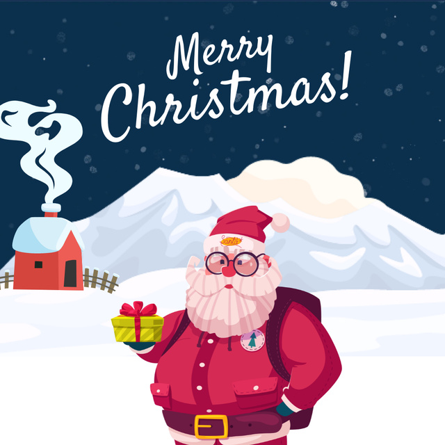 Ontwerpsjabloon van Instagram van Merry Christmas and Happy New Year Greetings from Santa with Gift