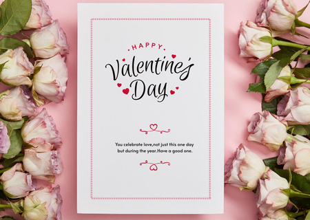 Happy Valentine's Day Greeting with Tea Roses Card Design Template