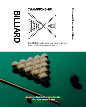 Billiards Champion's Cup Announcement Poster 16x20in Design Template