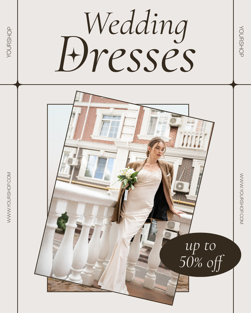 Plantilla de diseño de Offer Discounts on Stylish Wedding Dresses for Ladies Instagram Post Vertical 