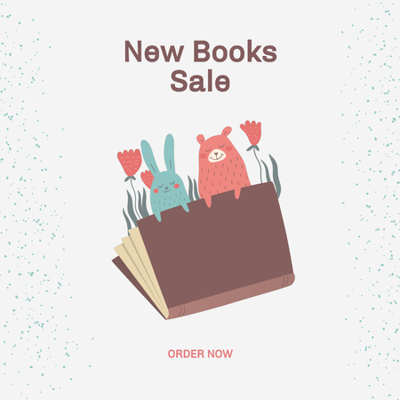 Plantilla de diseño de Anuncio de venta de libros nuevos con personajes lindos Animated Post 