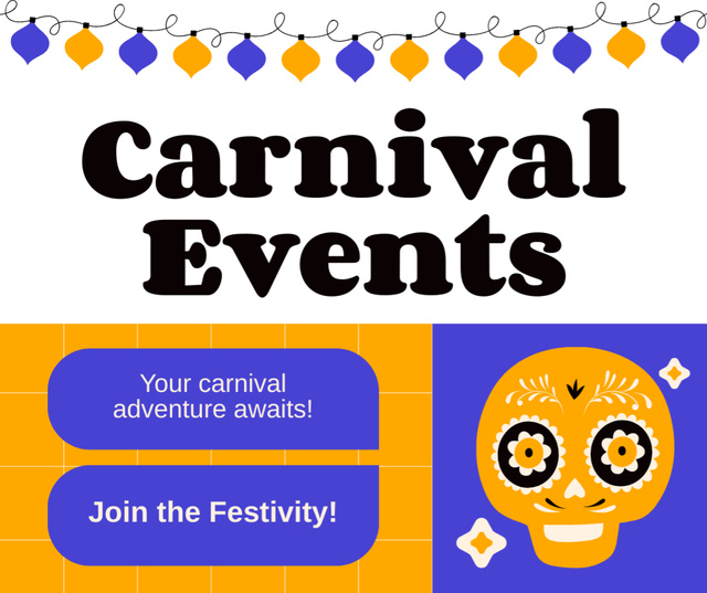 Carnival Events Announcement With Creepy Skull Facebook Πρότυπο σχεδίασης