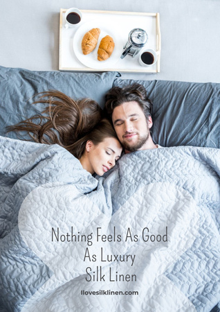 Designvorlage Luxury silk linen with Happy Couple in bed für Poster