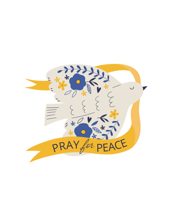 Pigeon with Phrase Pray for Peace in Ukraine T-Shirt Πρότυπο σχεδίασης