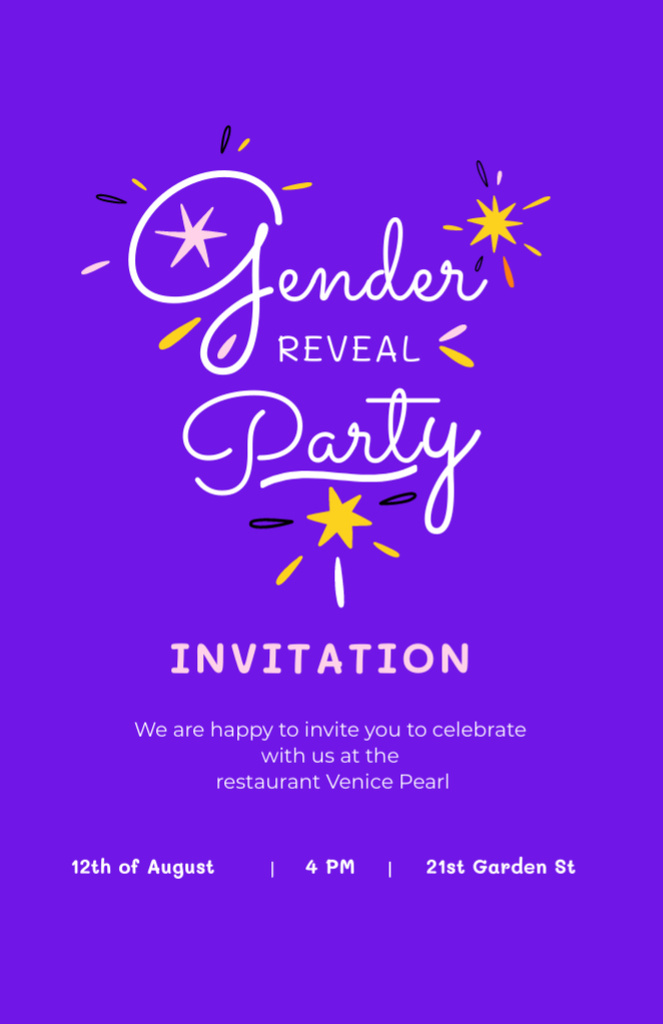 Gender Reveal Party Announcement in Purple Invitation 5.5x8.5in Design Template