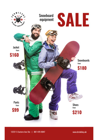 Plantilla de diseño de Snowboarding Equipment Sale People with Boards Poster 
