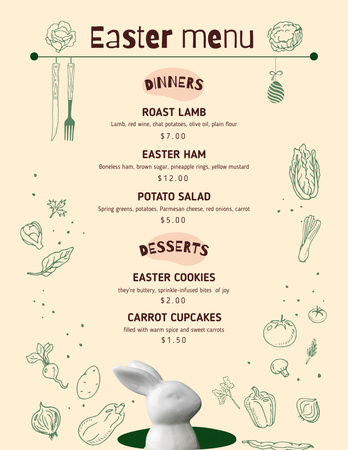 Offer of Easter Meals with Adorable Bunny Menu 8.5x11in Design Template