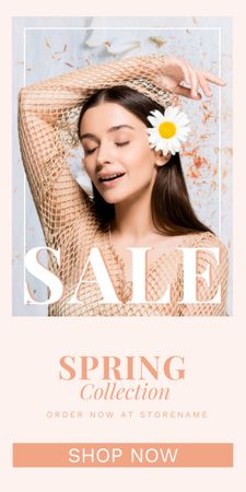 Designvorlage Spring Sale with Beautiful Brunette für Graphic