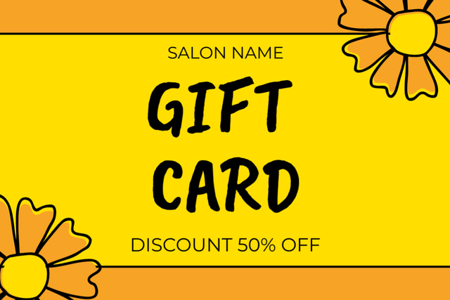 Beauty Salon Ad with Illustration of Yellow Flowers Gift Certificateデザインテンプレート