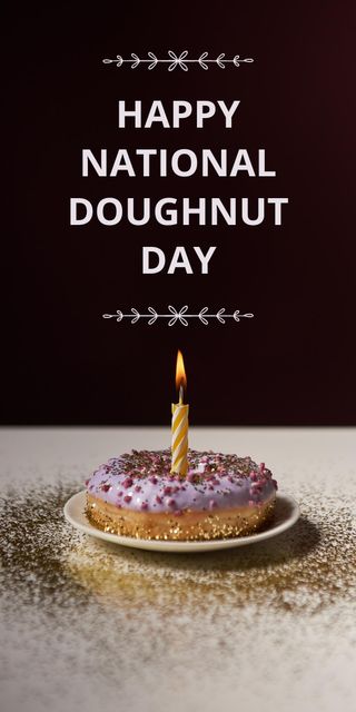 National Donut Day Celebration Announcement with Holiday Candle Graphicデザインテンプレート