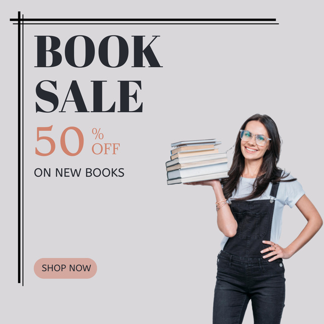 Ontwerpsjabloon van Instagram van Book Sale Offer with Librarian