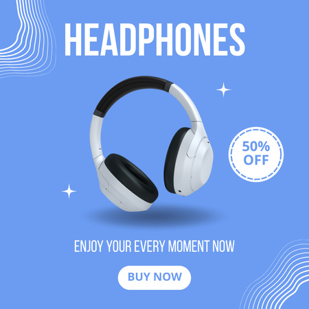 Designvorlage Offer Discounts on Headphones on Blue für Instagram