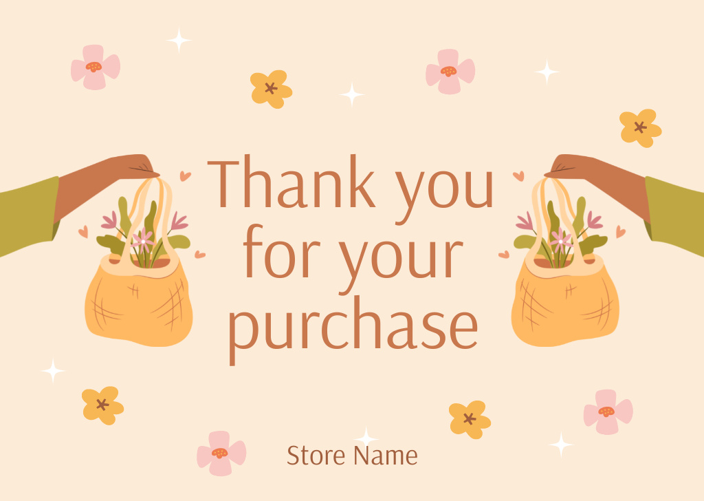 Thank You For Your Purchase Message with Flowers in Basket Card Tasarım Şablonu