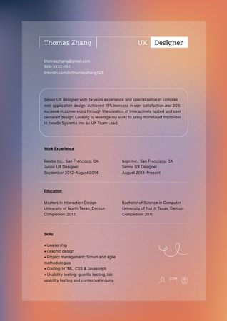 Web Designer Skills and Experience on Gradient Resume Design Template