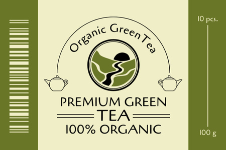 Organic Premium Green Tea Label Tasarım Şablonu