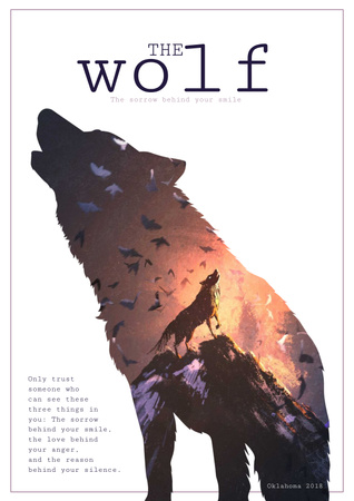 Plantilla de diseño de cita motivacional con silueta de lobo Poster 