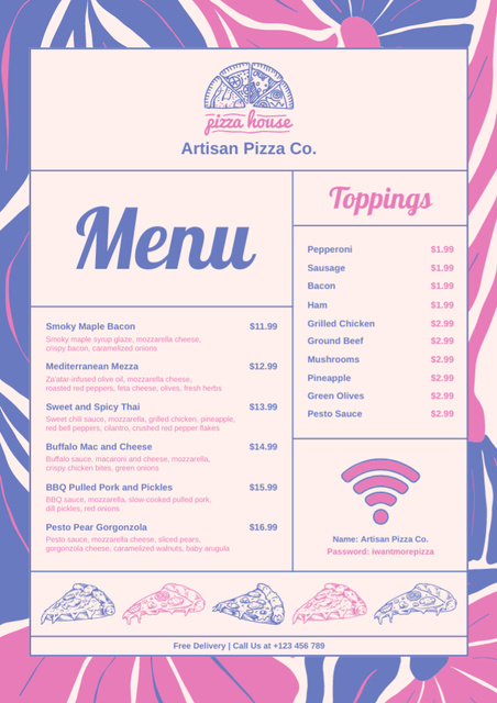 Pizza Offer on Flower Pattern Menu – шаблон для дизайну