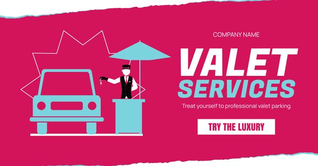 Payment Services Offer for Valet Parking on Pink Facebook AD Tasarım Şablonu