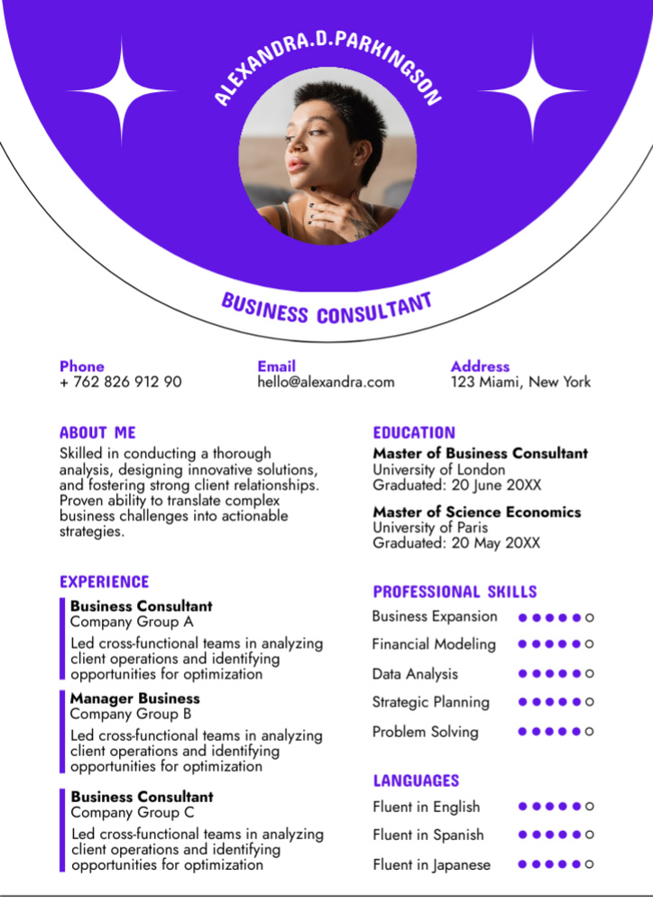 Plantilla de diseño de Skills of Business Consultant Resume 