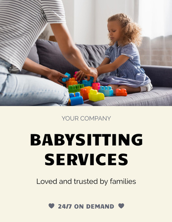 Babysitting Services Offer with Nanny playing with Kid Flyer 8.5x11in Design Template