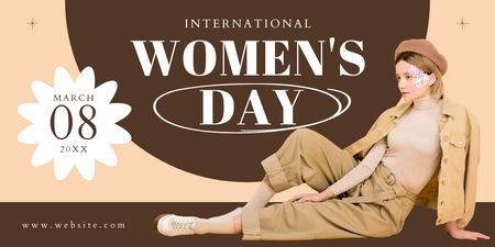 Woman in Stylish Brown Outfit on International Women's Day Twitter Design Template