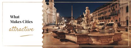 Fountain sculpture on city square Facebook cover Design Template