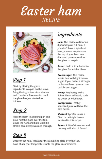 Easter Ham Cooking Directions Recipe Card Tasarım Şablonu